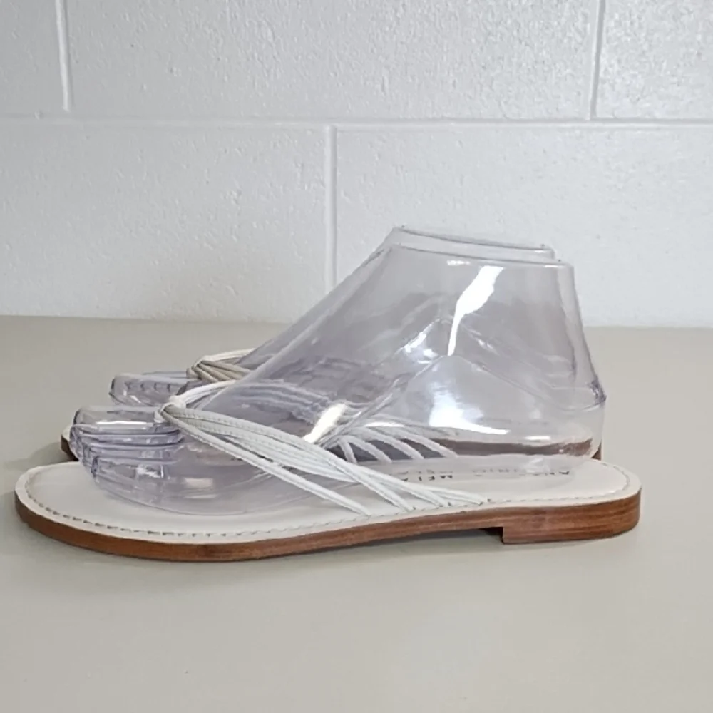 Antonio Melani White Strappy Leather Sandals Flip Flops